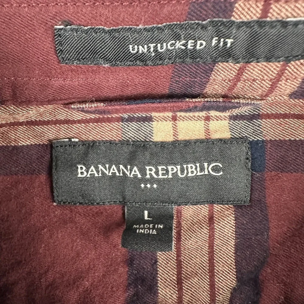 Banana Republic Shirt Shirt Plaid Untucked Fit Mens Large Long Sleeve Button Up